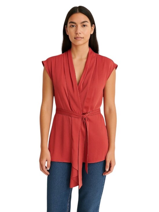 Anthropologie Tops - Anthropologie Fei Silk Wrap Top Terracotta Size 2 Minimalist Coastal Summer Boho